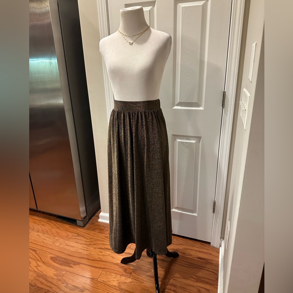 J Crew Gold Metallic Midi Skirt